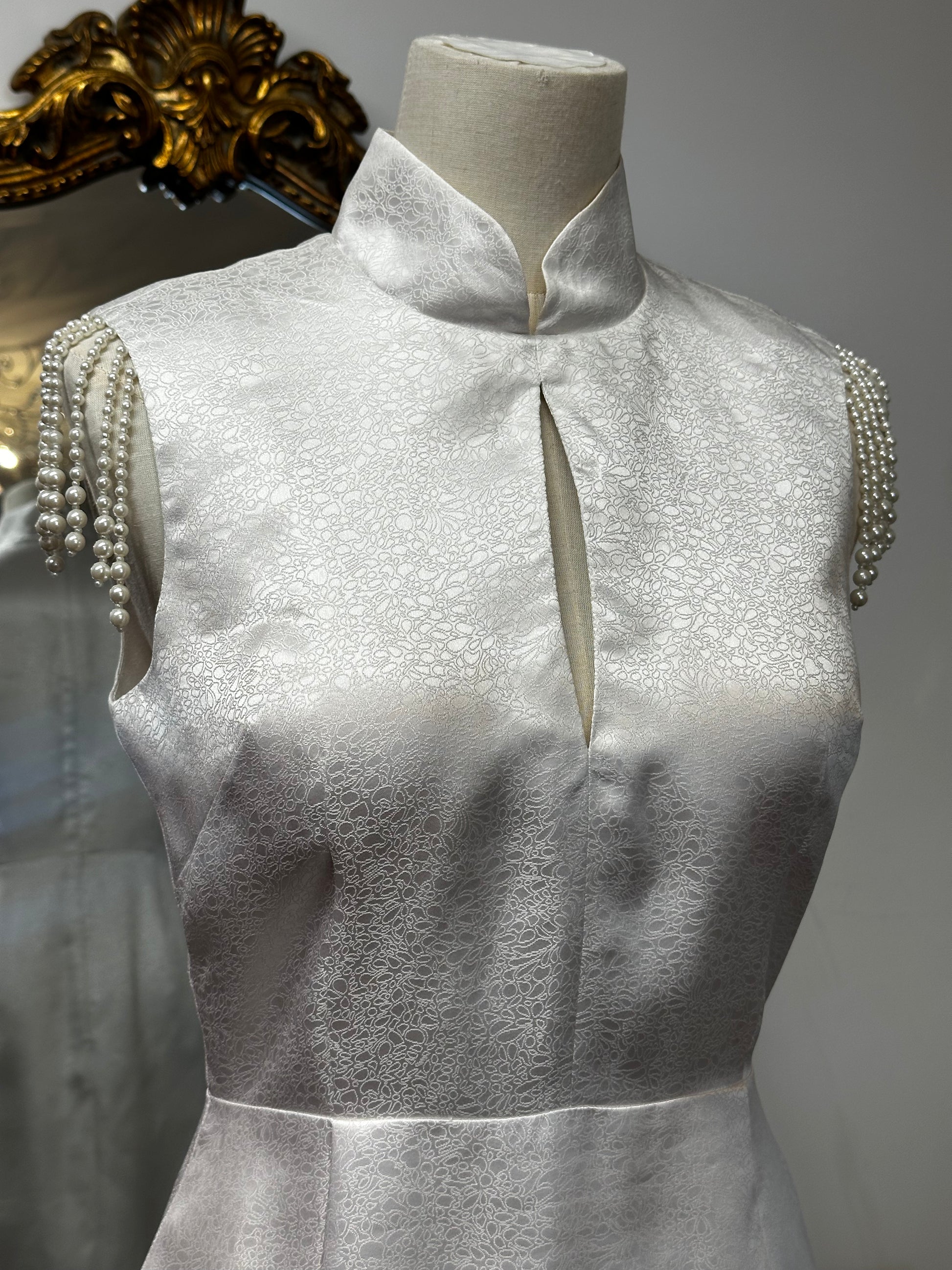 White Qipao with Petal-like Print