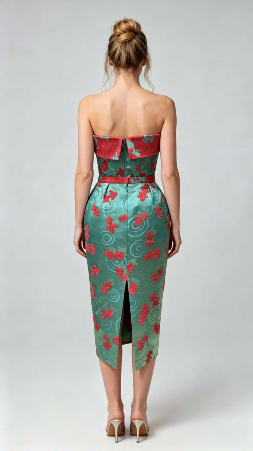 100% Silk Green Red Golden Fish Corset