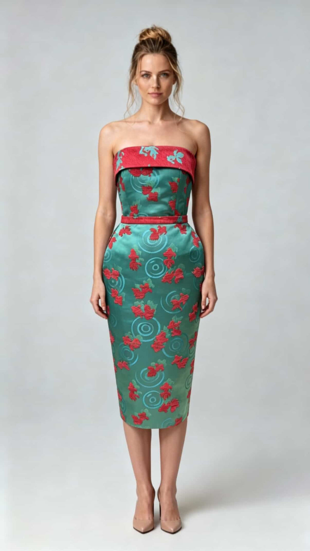 100% Silk Green Red Golden Fish Skirt
