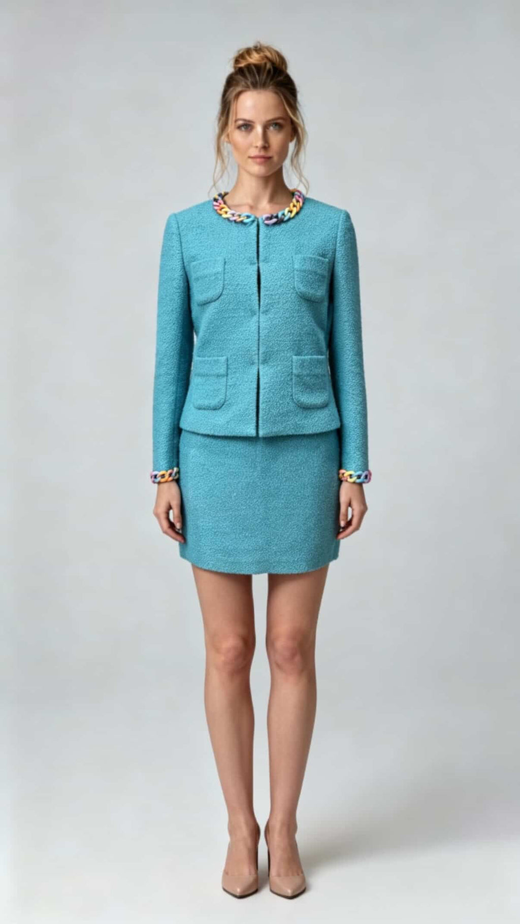 Tweed Jacket with Candy-tone Resin Embellishment