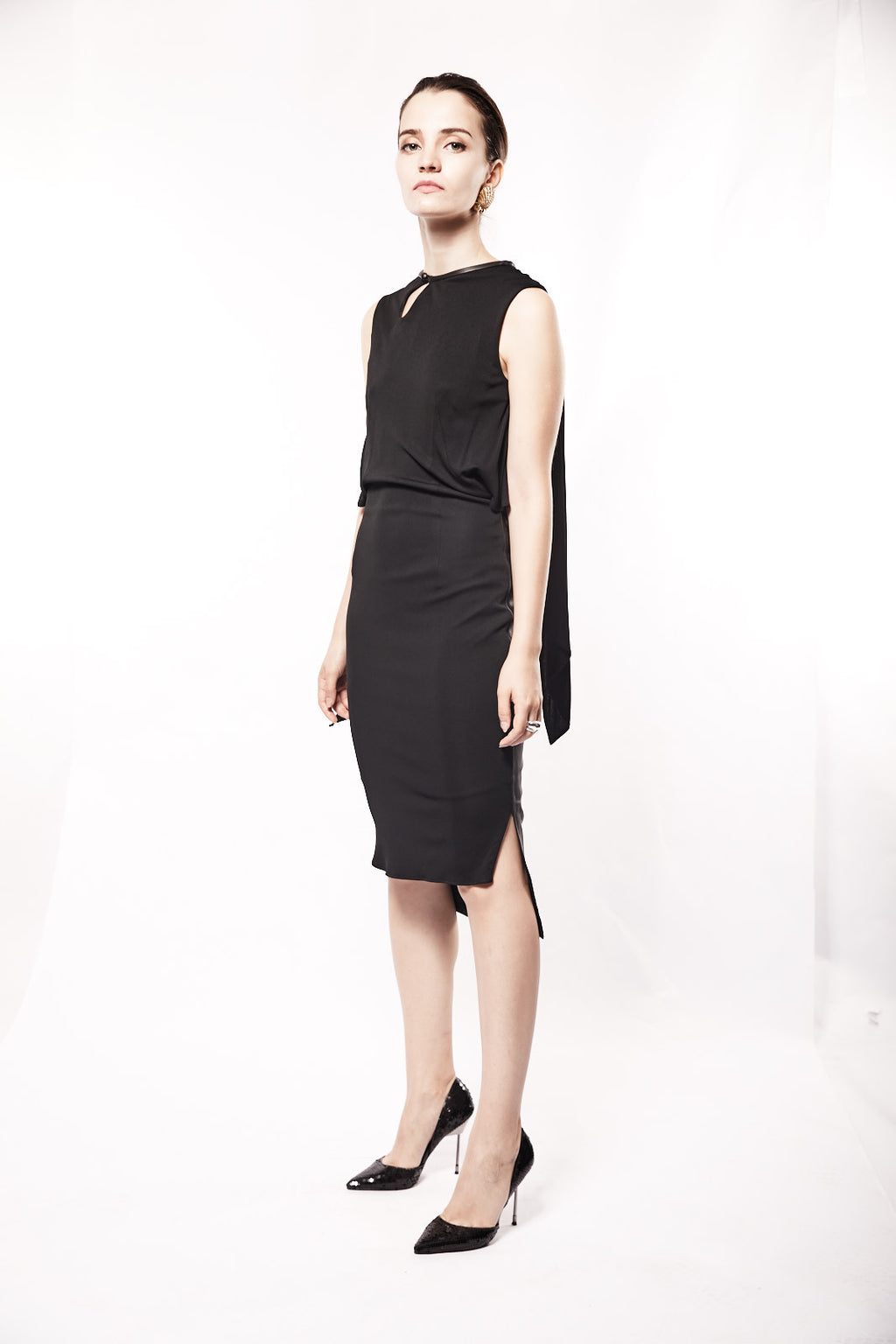 Backless Black Dress with Asymmetric Cut