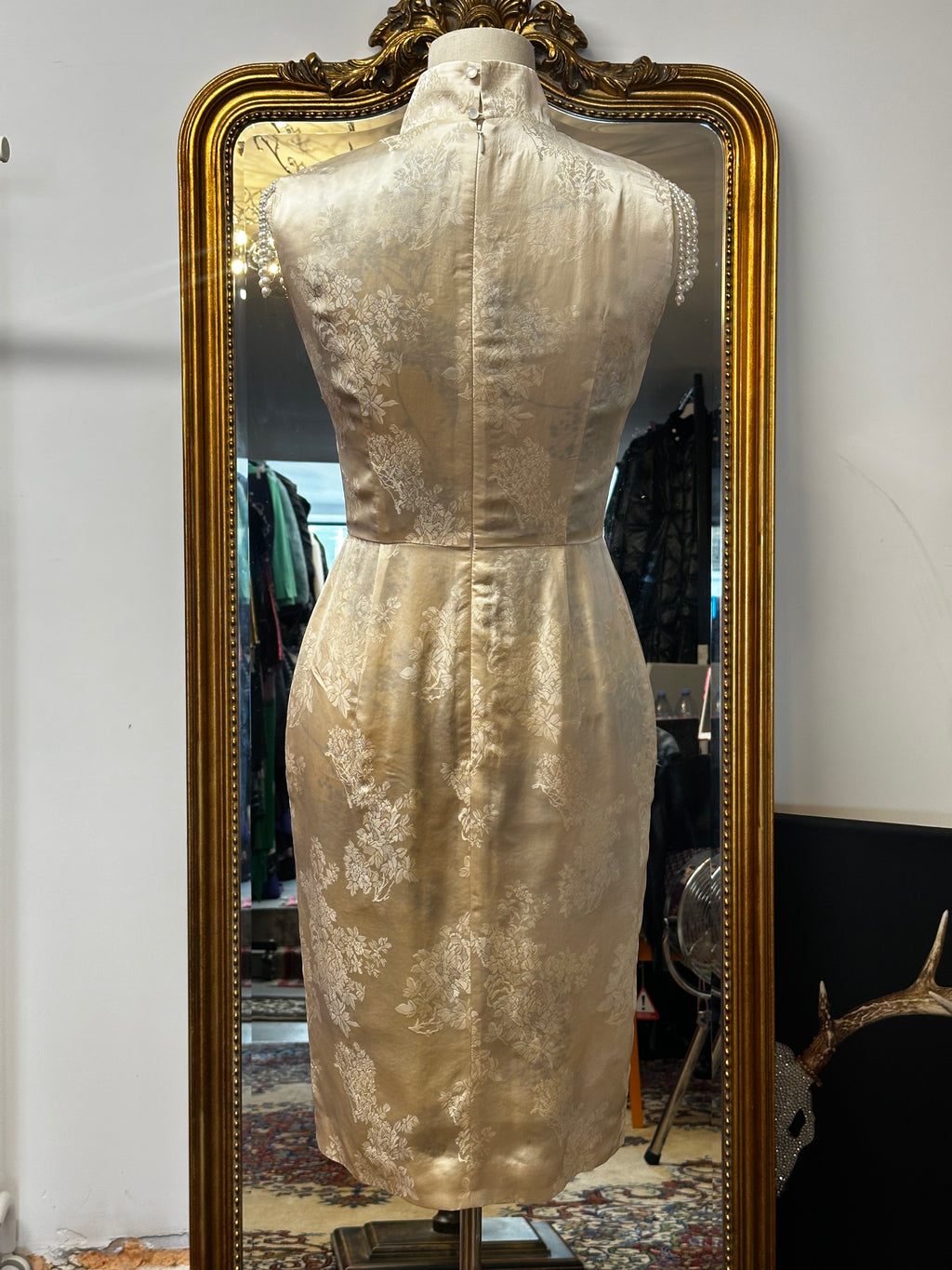 Cream Qipao with Light Floral-print