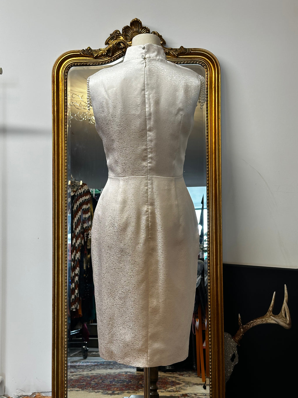 White Qipao with Petal-like Print