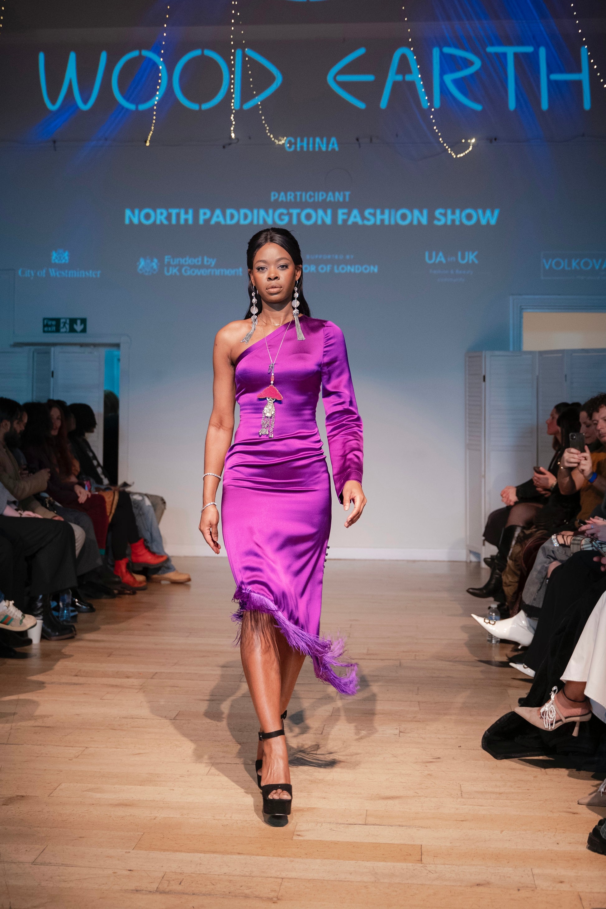 One Shoulder Purple Silk Fringe Dress