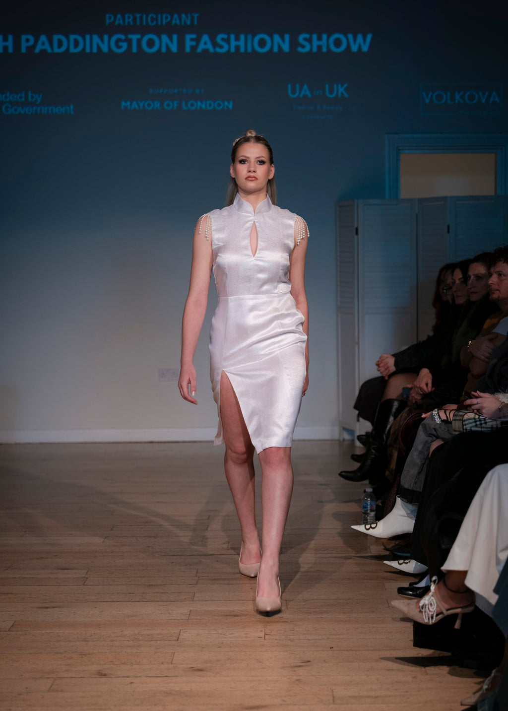 White Qipao with Petal-like Print