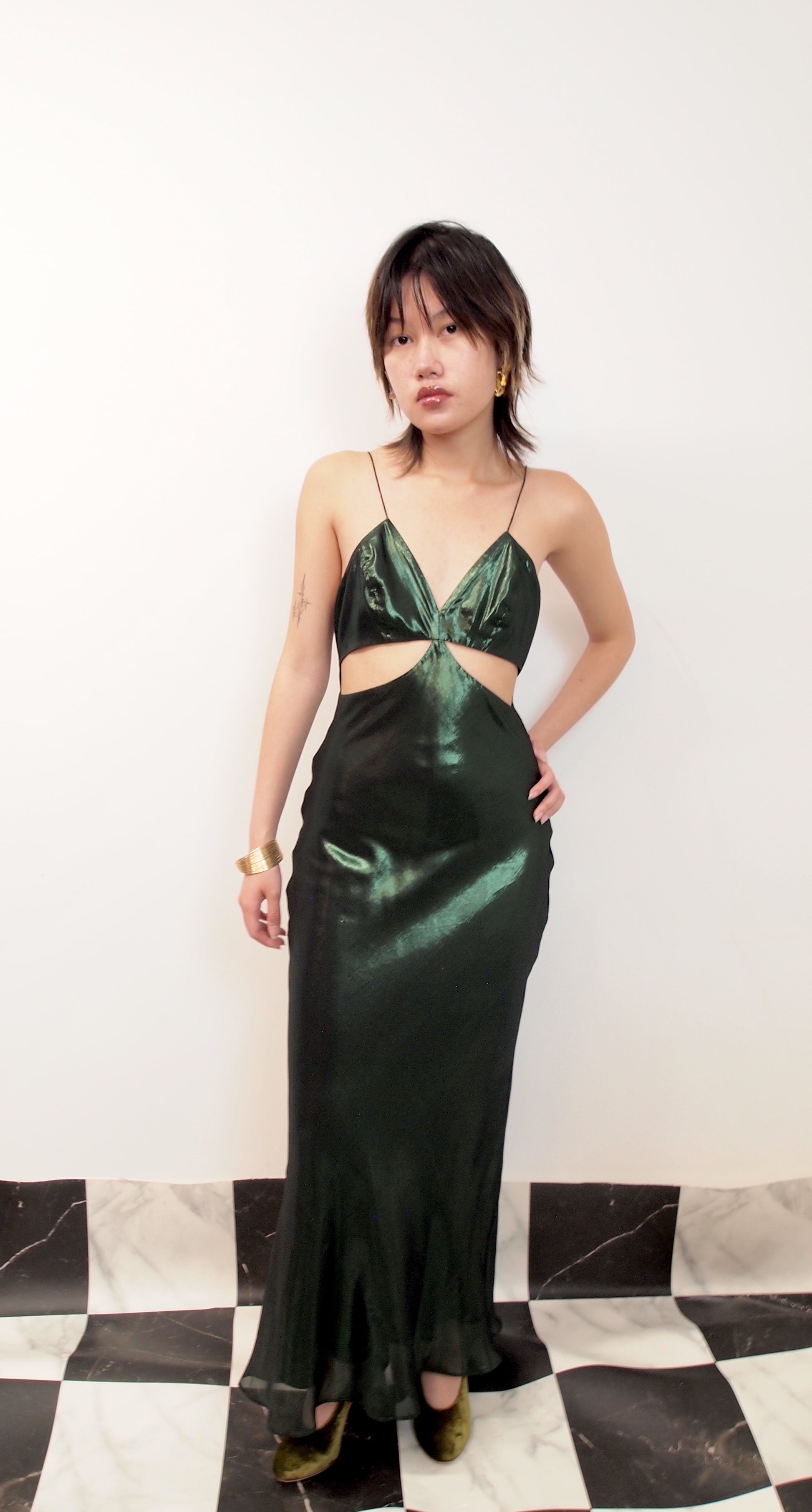 Neon Green Butterfly Cut-out Slip Dress