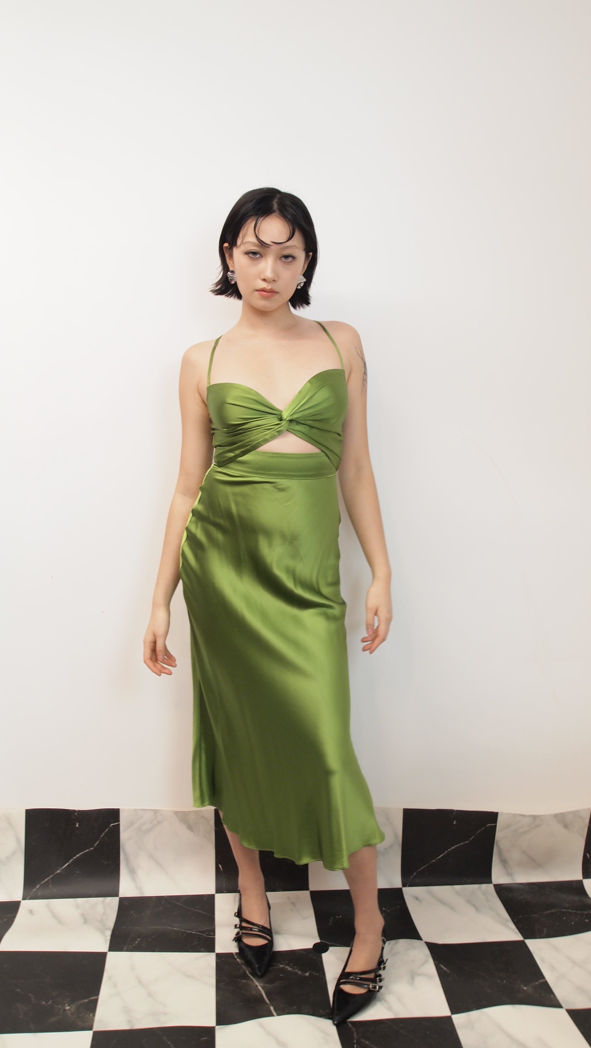 Green Butterfly Cut-out Slip Dress