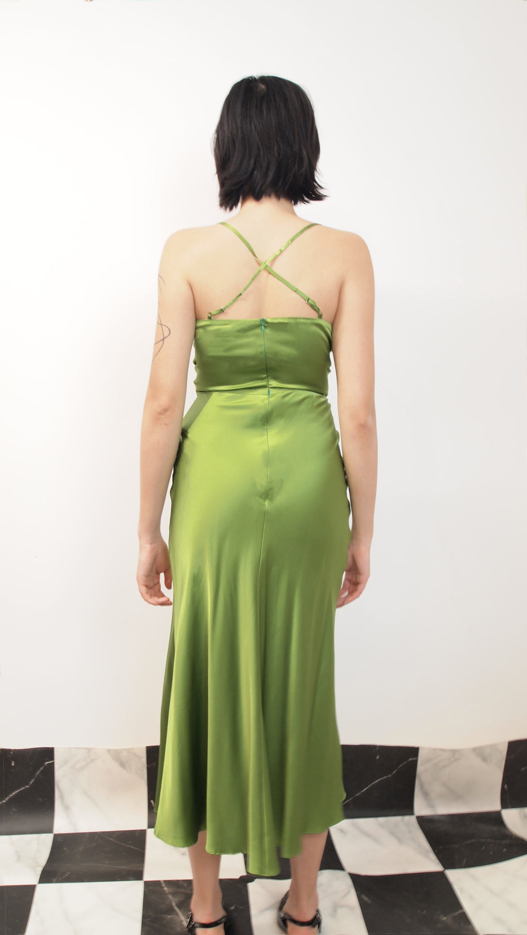 Green Butterfly Cut-out Slip Dress