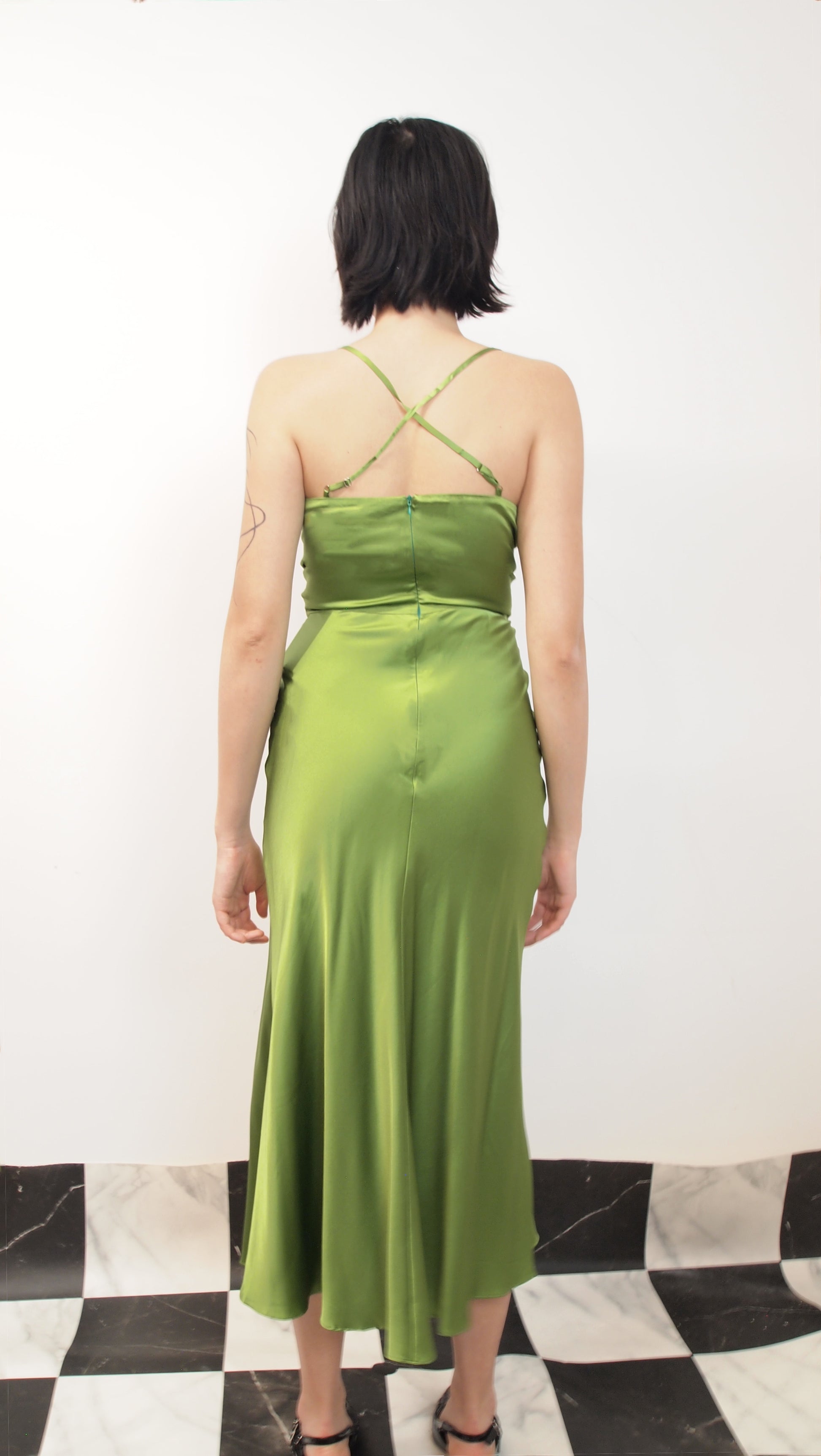 Green Butterfly Cut-out Slip Dress