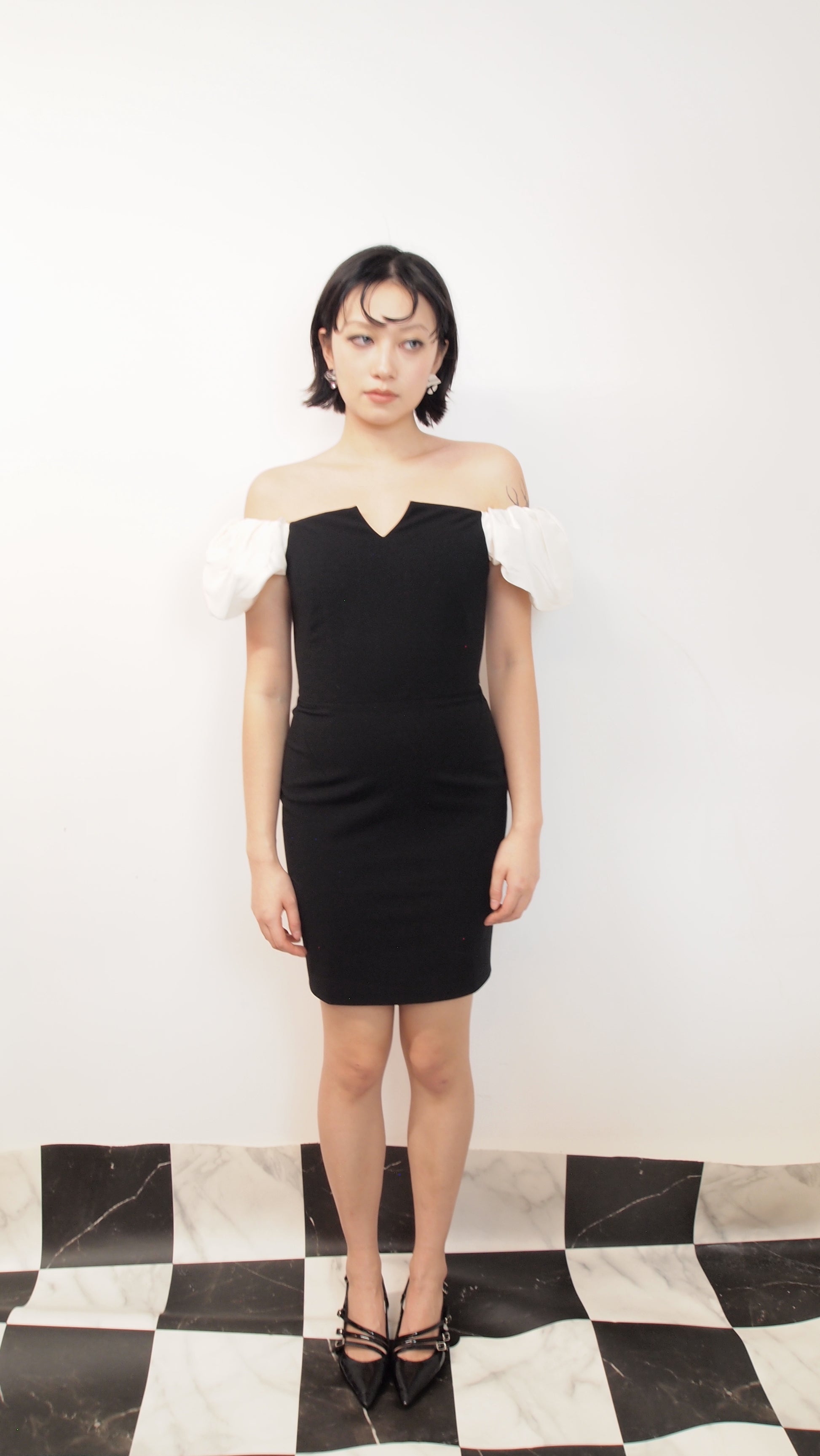 Off-shoulder Puff Sleeves Black Dress