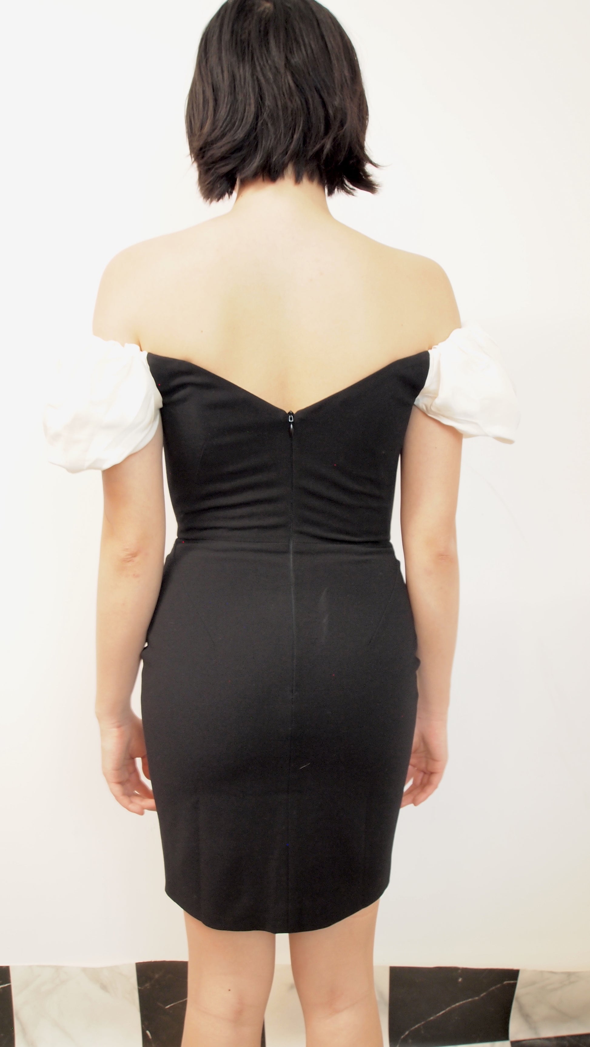 Off-shoulder Puff Sleeves Black Dress