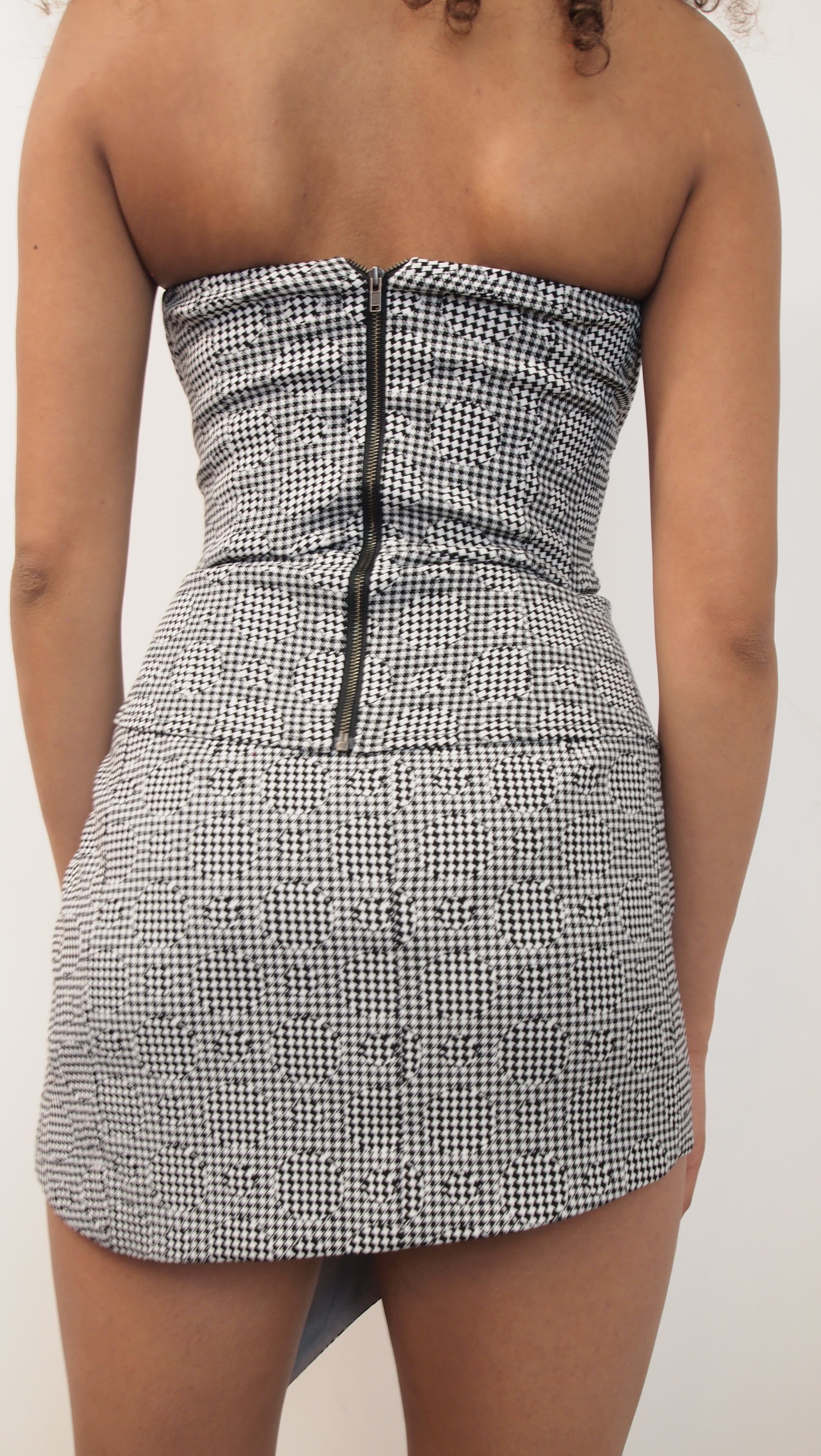 Strapless Draped Gingham with Circular Motifs Corset