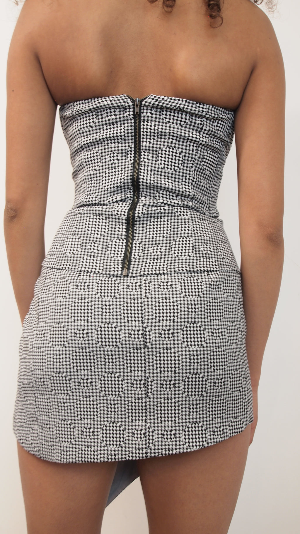 Asymmetrical Draped Gingham with Circular Motifs Skirt