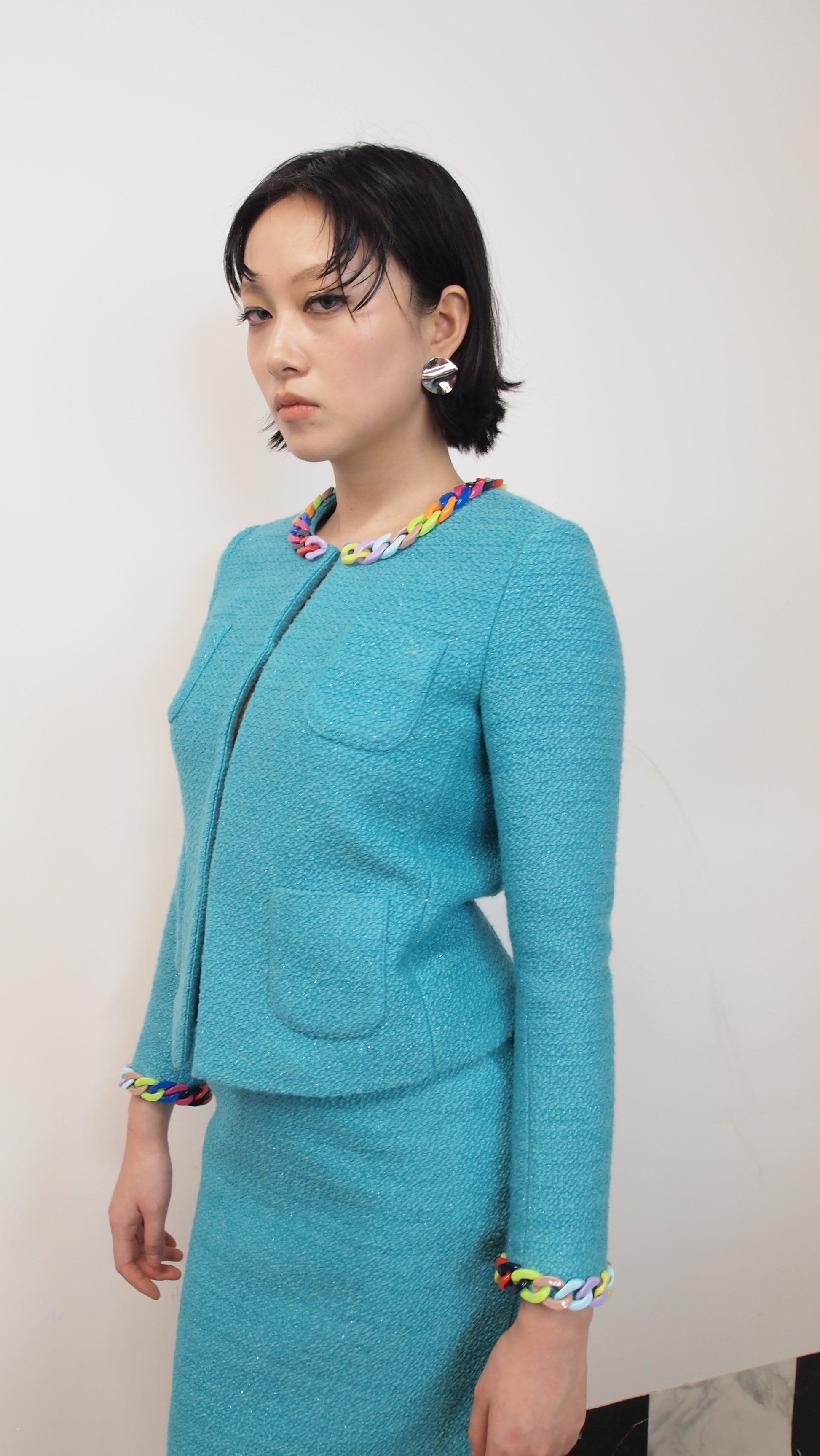Tweed Jacket with Candy-tone Resin Embellishment