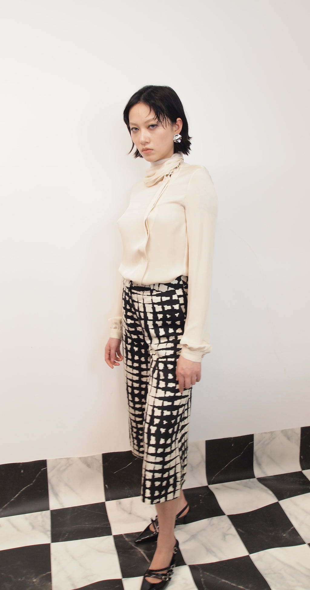 Cream Blouse with Scarf Neck