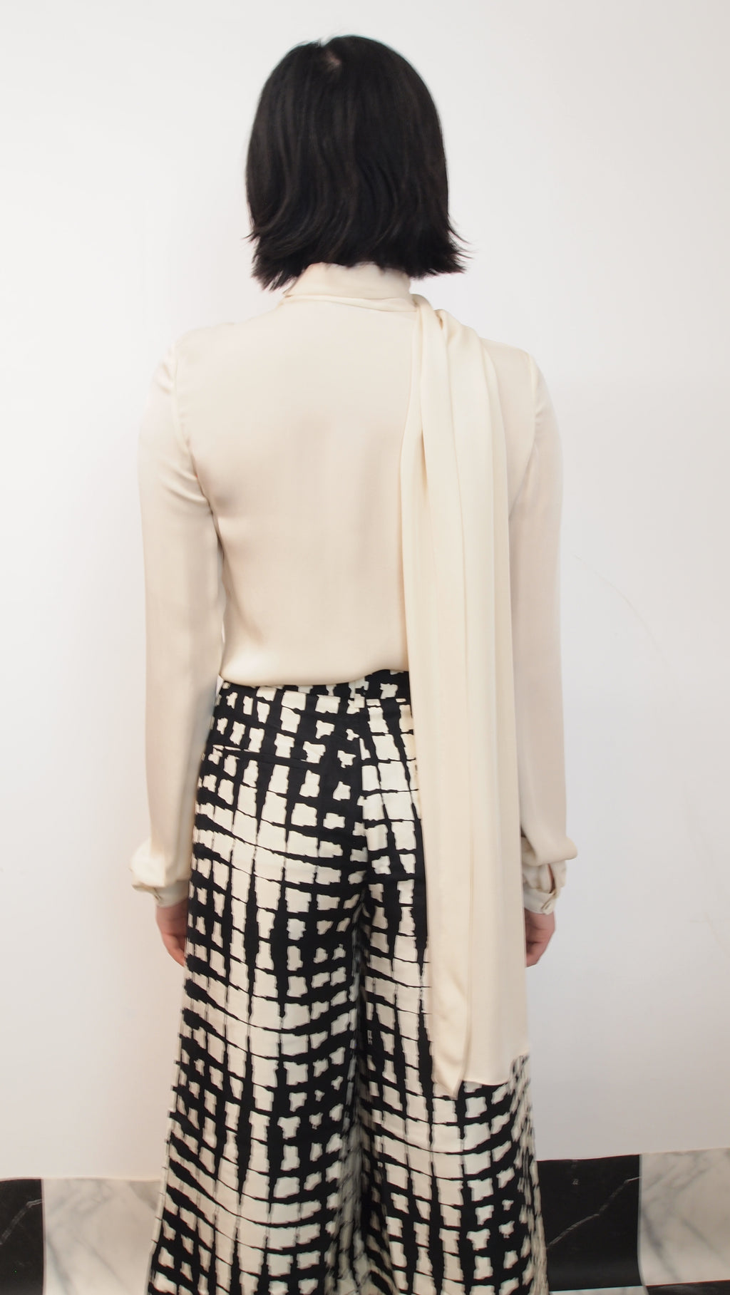 Cream Blouse with Scarf Neck