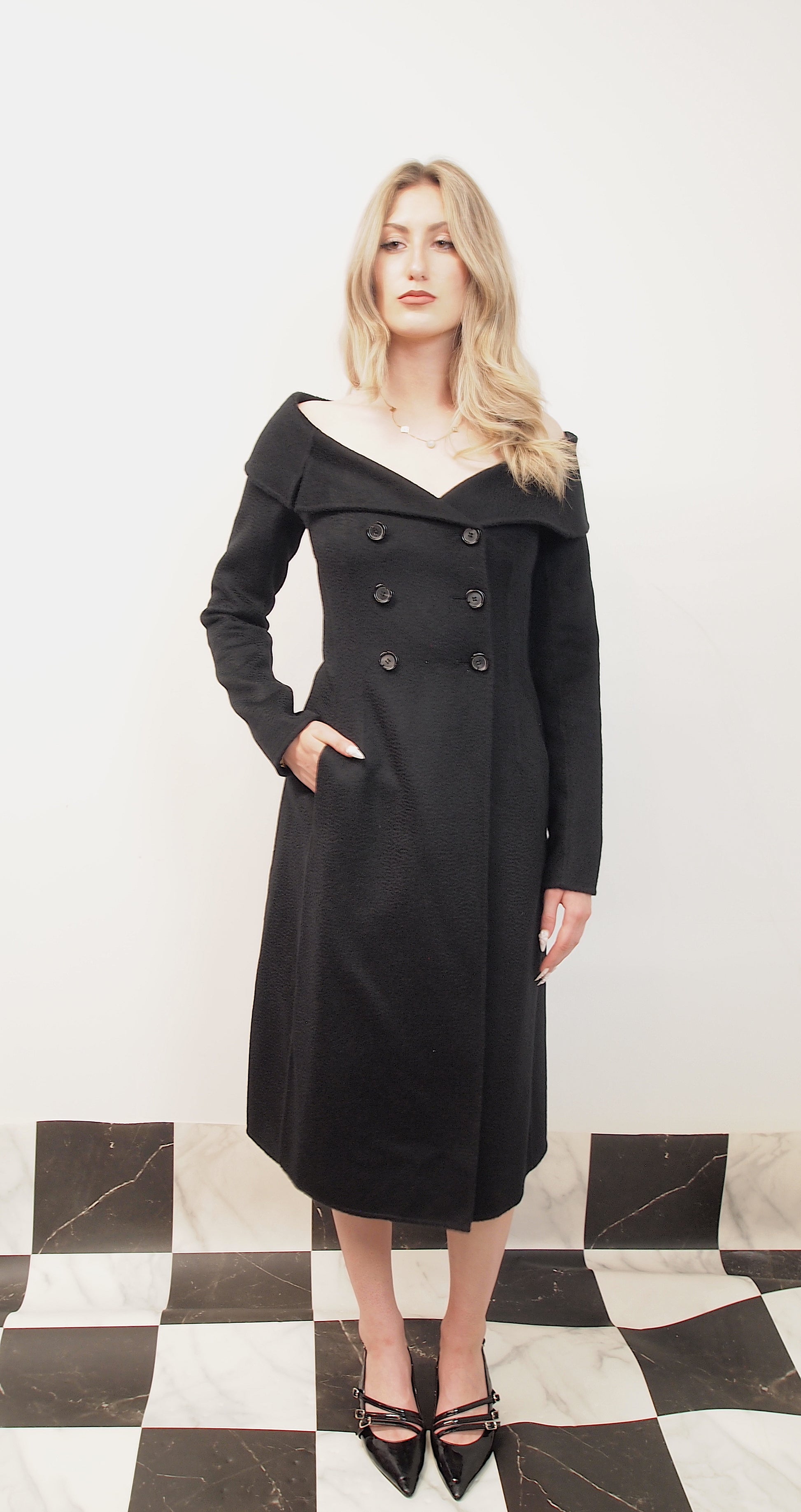 Off-shoulder Cashmere Midi Dress Coat