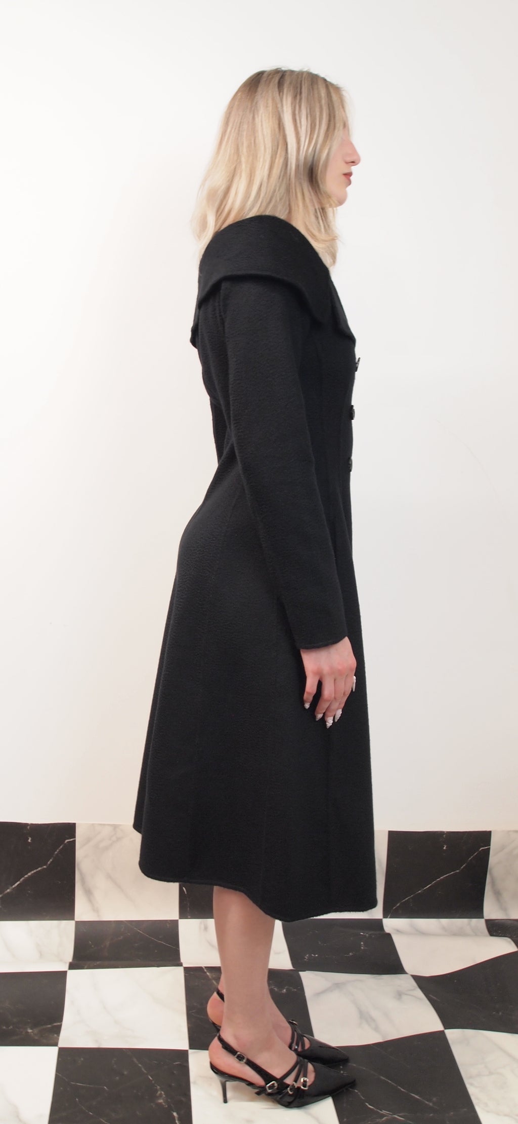 Off-shoulder Cashmere Midi Dress Coat