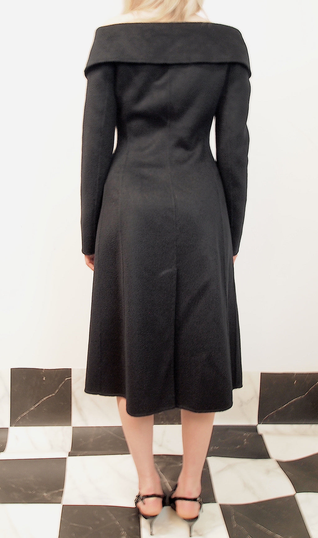 Off-shoulder Cashmere Midi Dress Coat
