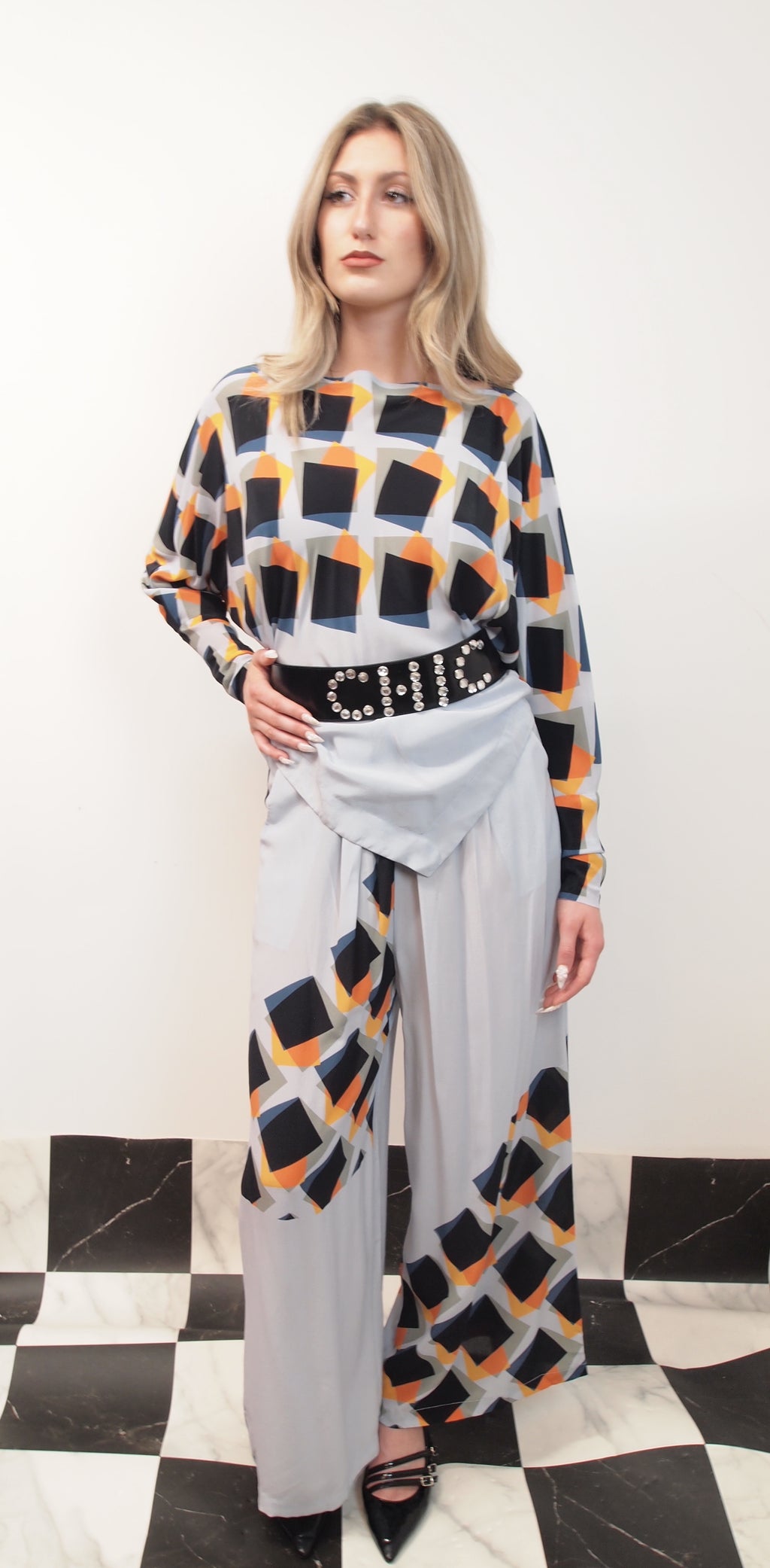 Silk Pants with Geometric Print