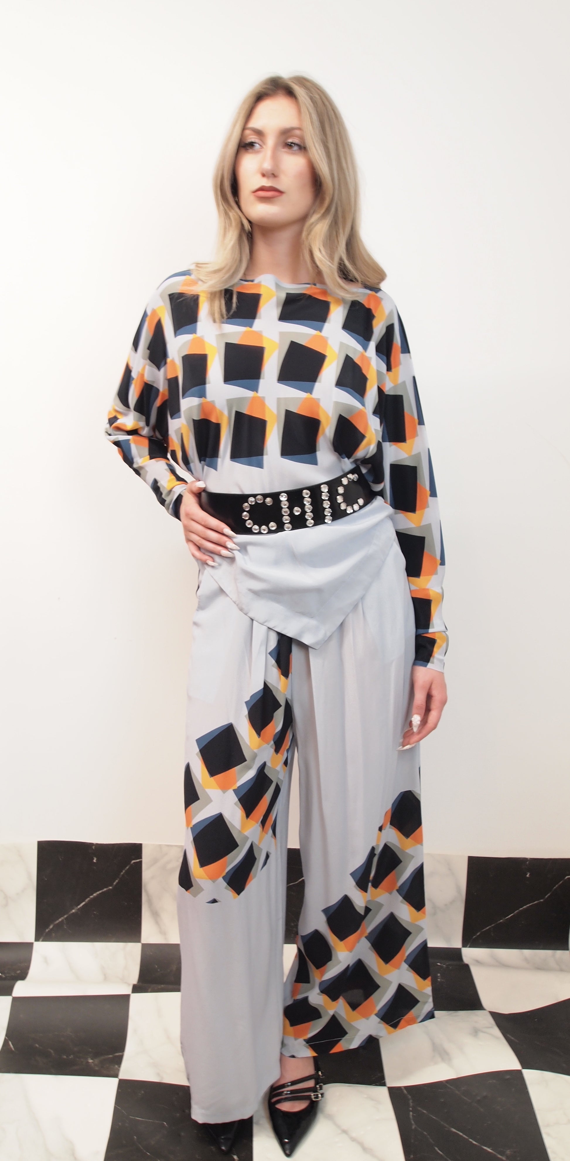 Silk Pants with Geometric Print