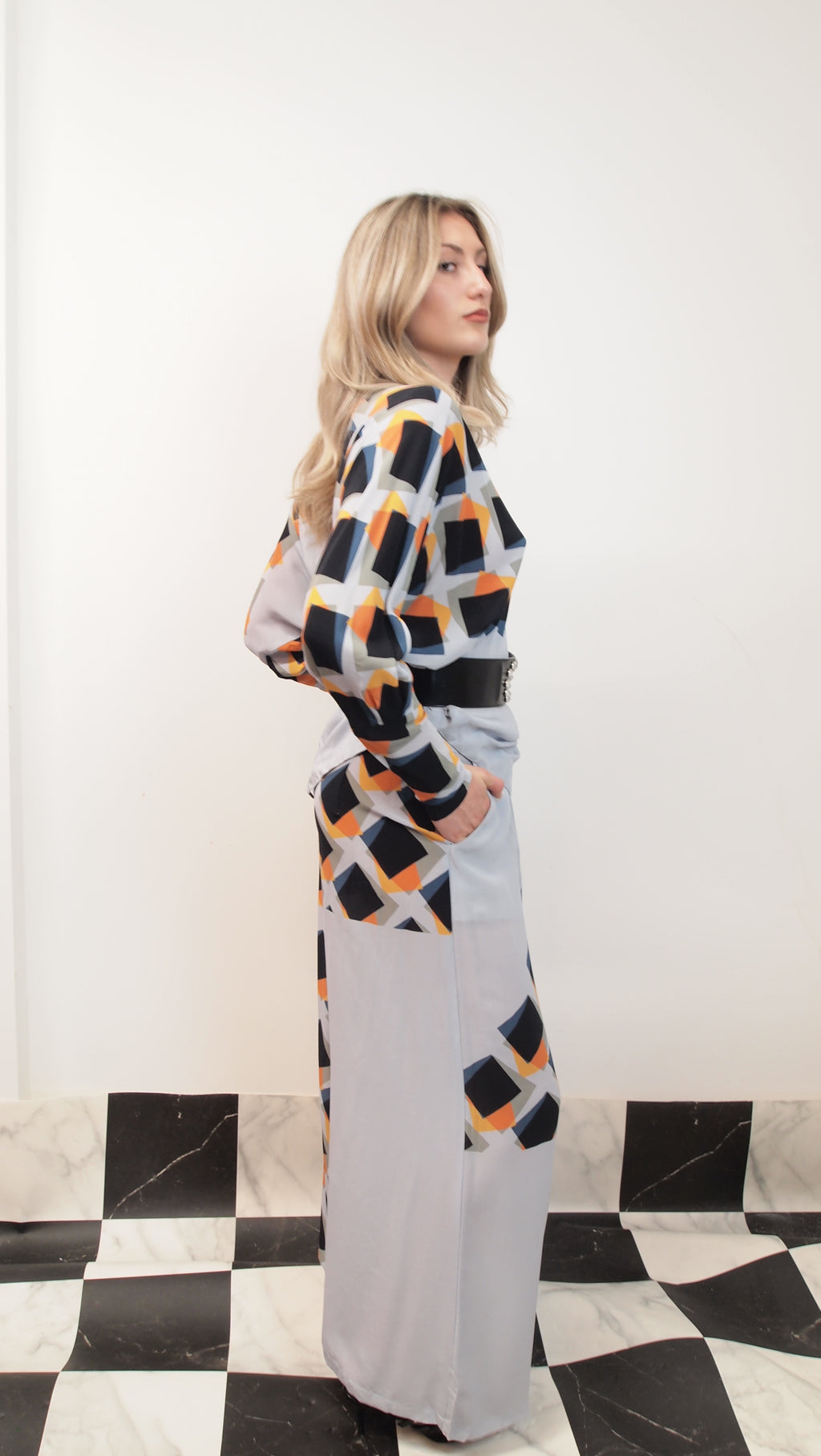 Silk Pants with Geometric Print
